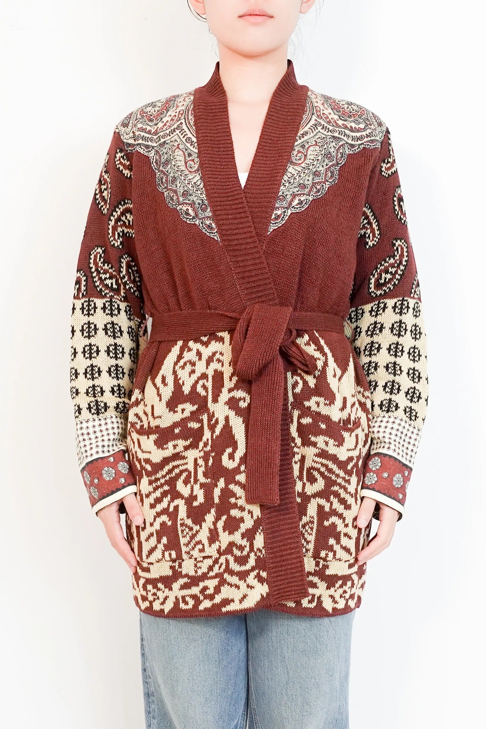paisley cardigan in burgundy red