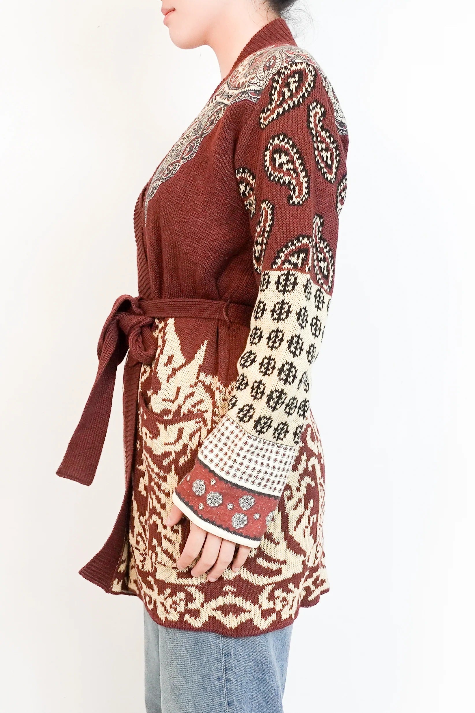 paisley cardigan in burgundy red