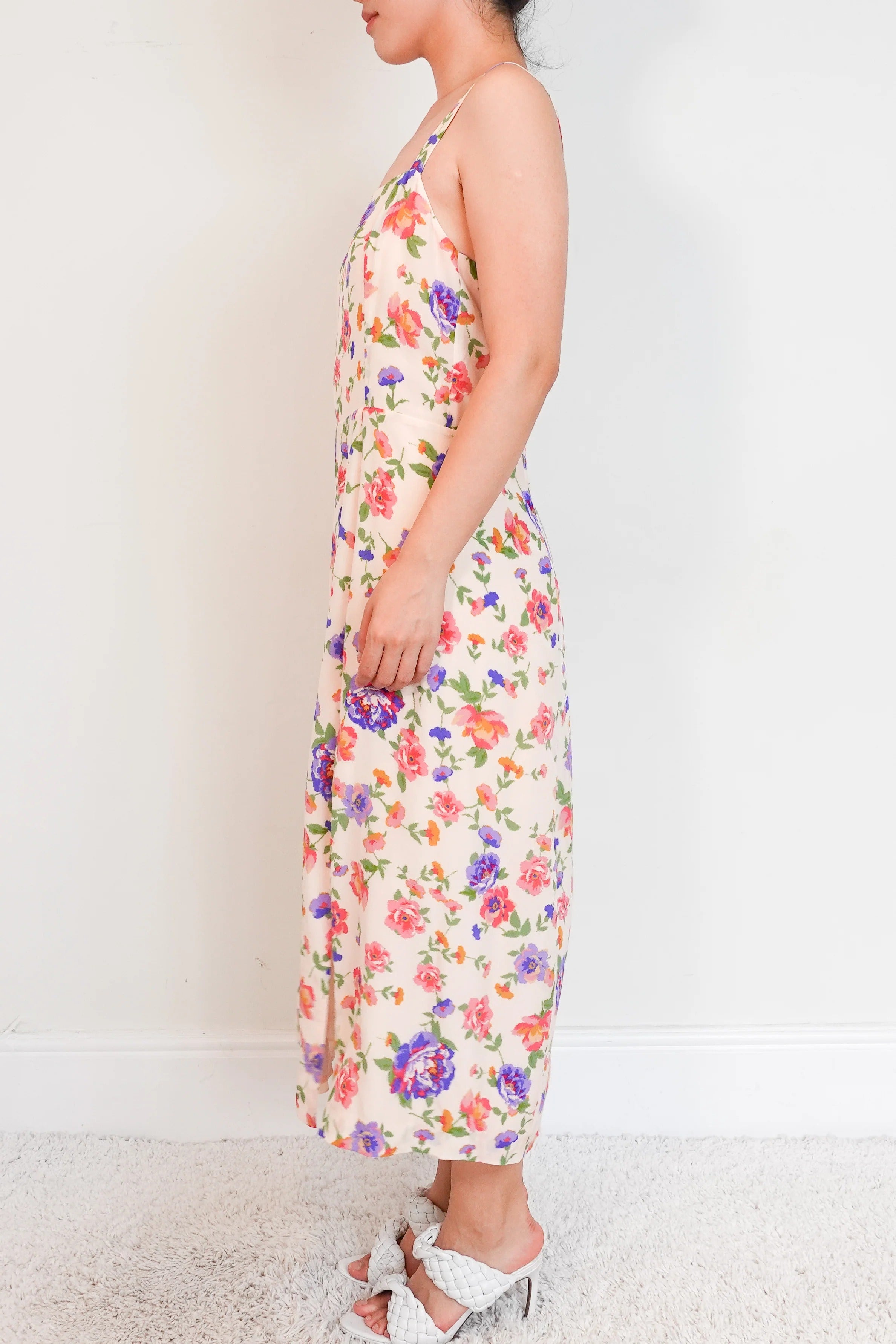 floral silk dress in pink