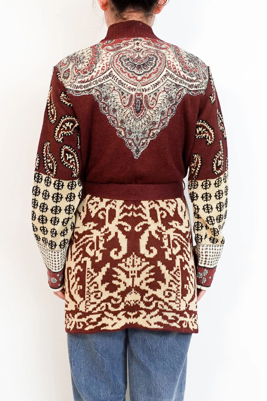 paisley cardigan in burgundy red