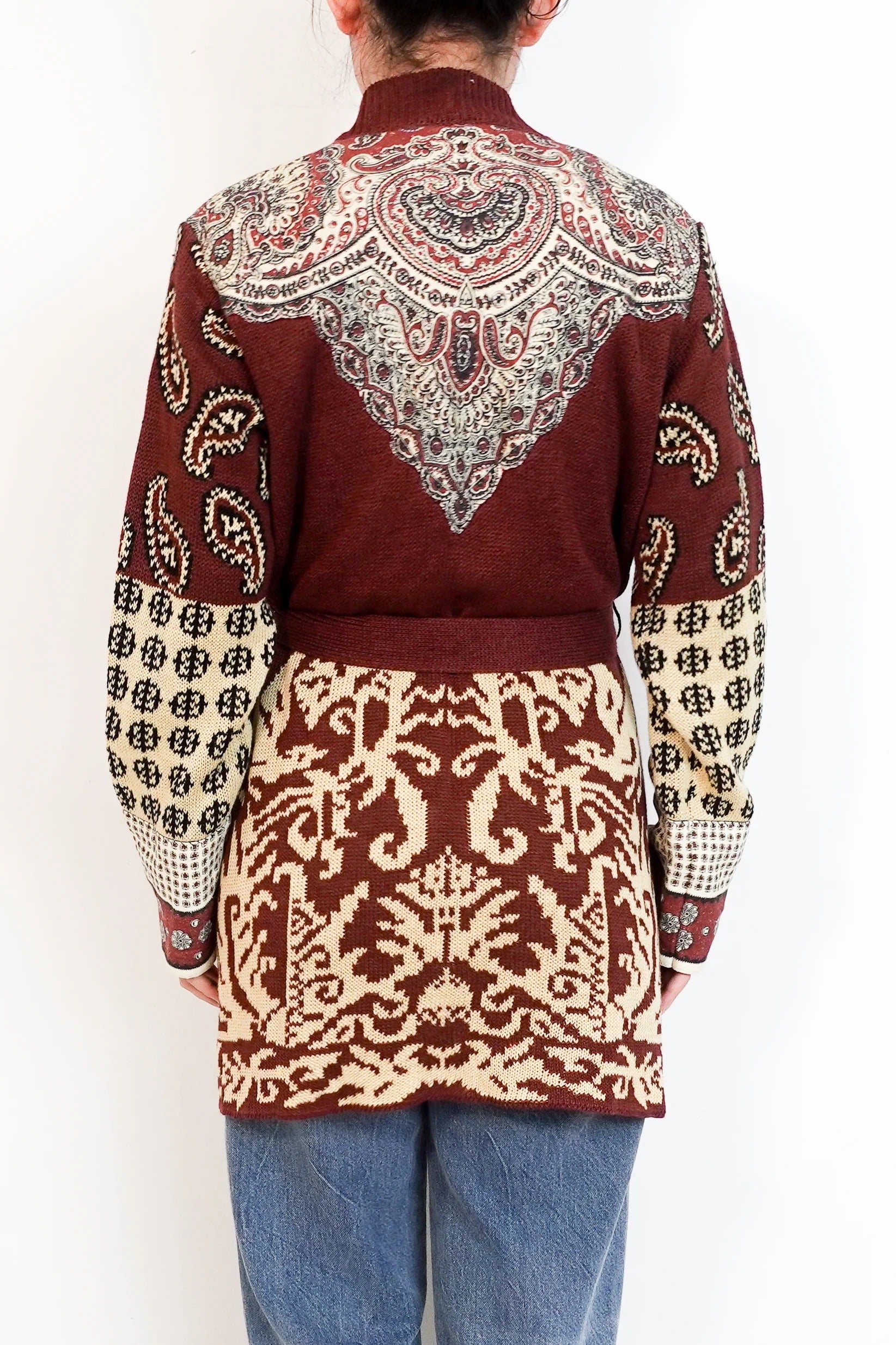 paisley cardigan in burgundy red